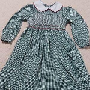 Luli & Me Green Gingham Dress with White Collar
